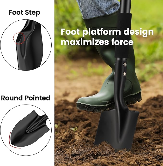 Garden Shovels for Digging, Small Beach Shovel with D-Handle 31 inch, Metal Folding Hand Sand Survival Camping Adult Kids Shovel for Gardening Cleaning