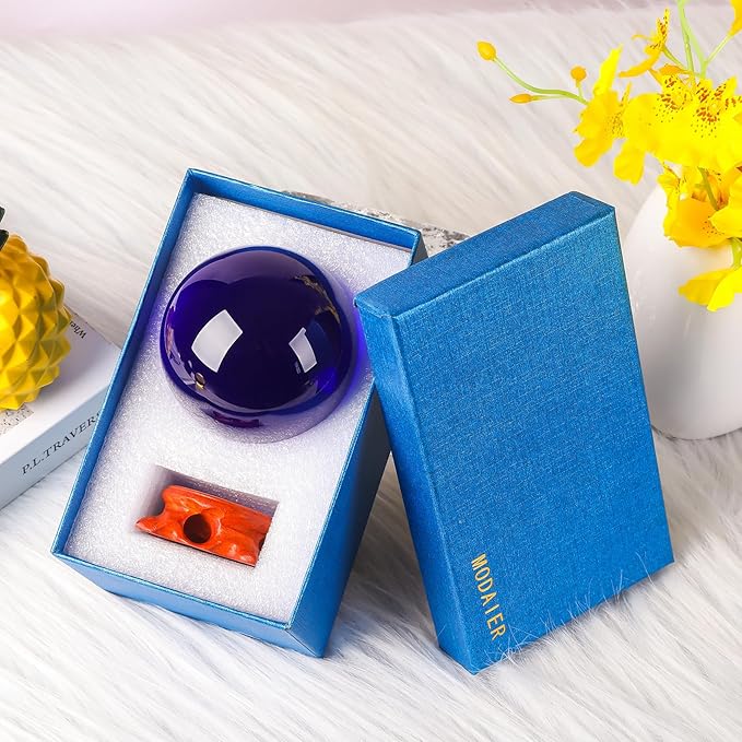 Dark Blue Crystal Ball 80mm/3.1 inch with Rose Wooden Stand and Gift Box for lensball Photography,Fortune Teller,Feng Shui, Witchcraft Decor,Scrying,Magic,Quartz Glass Orb Prop Decorative Sphere