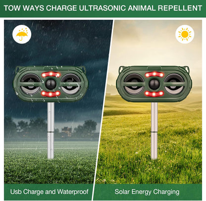 Ultrasonic Animal Repeller,Solar Pest Animal Repellent Outdoor,Squirrel Repellent,Animal Deter Devices Outdoor,Cat Repeller with Motion Sensor & Flashing Light (1 Pcs)