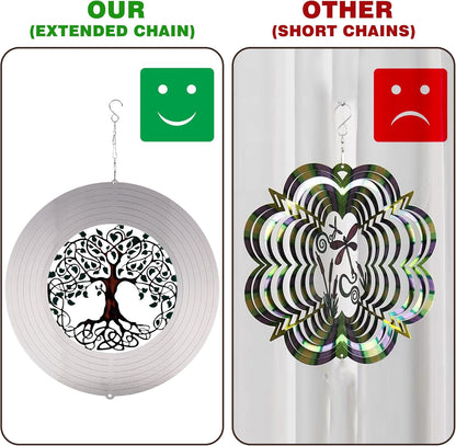 Garden Wind Spinners, 12 Inch 3D Stainless Steel Tree of Life Wind Spinner for Yard Garden Decoration Christmas Party Indoor and Outdoor Decoration