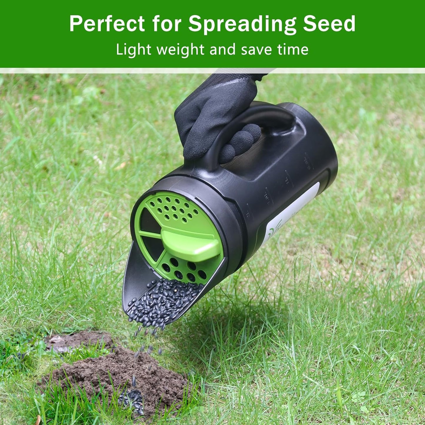 Hand held Spreader, Seed Spreader for Ice Melt, Grass Seed, Fertilizer Lawn and Garden. Multiple Adjustable Opening Sizes for Salt,Ice Melt, Up to 80 Oz
