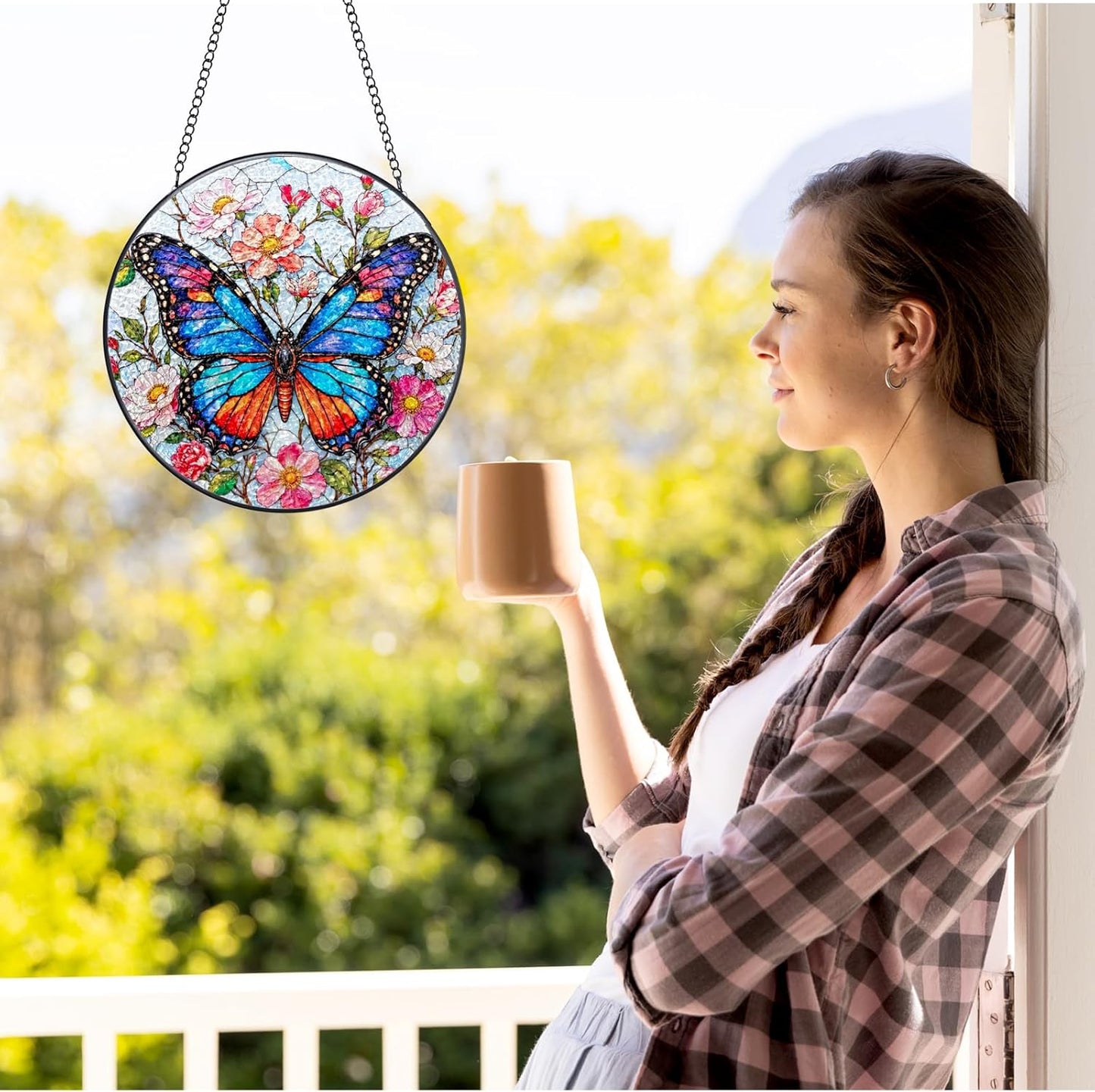Stained Glass Window Hanging - Butterfly Sun Catchers Colorful Glass Panel Suncatcher Indoor Decor Window, Housewarming Birthday Gifts for Women, Wife, and Mom - 6.3 inch