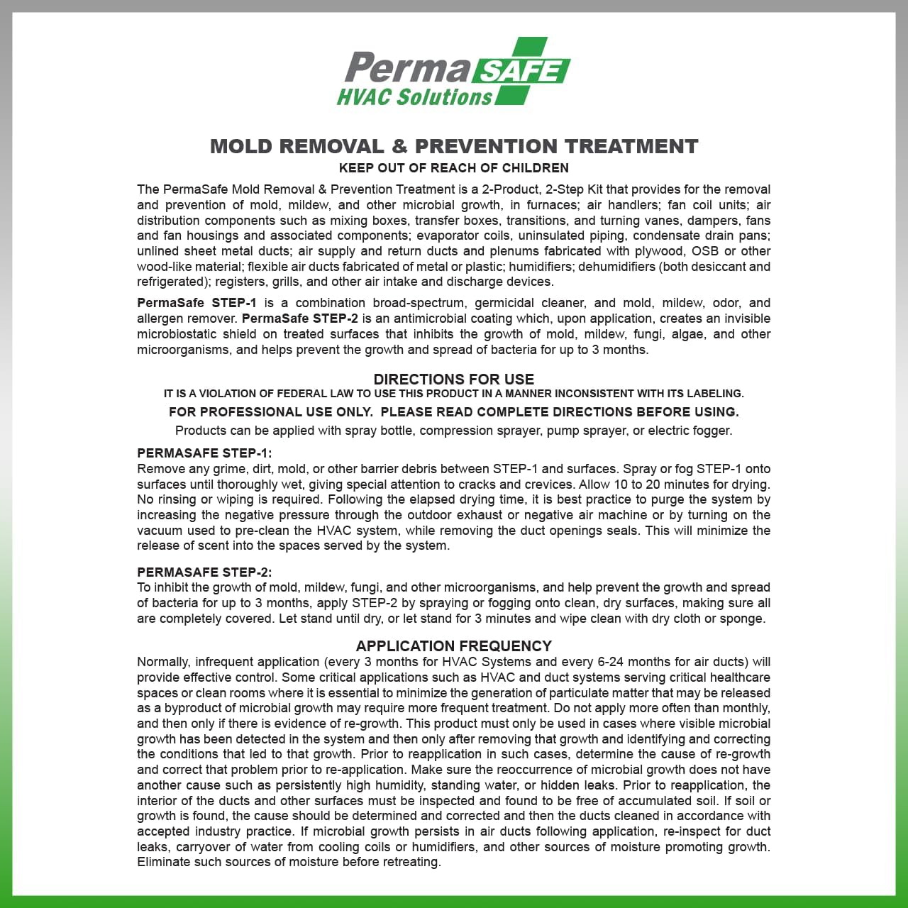 PermaSafe HVAC Solutions, Mold Removal & Prevention Treatment, and Indoor Air Quality Enhancer for all System Components and Ductwork