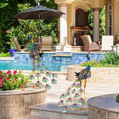 XONOR Metal Peacock Garden Statues Peacock Yard Art Outdoor Sculptures for Home Patio Lawn Backyard Décor, Set of 2 (Peacock)