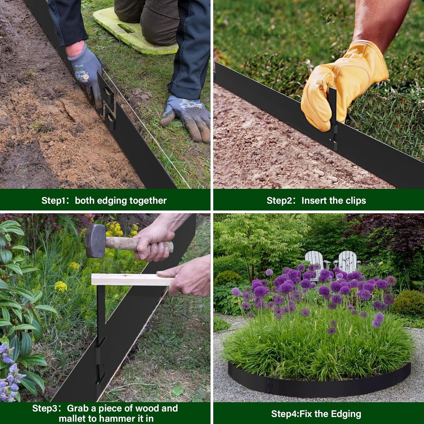 6PCS Metal Edging for Landscape - 40" L x 10" H Each (20ft Total),Metal Edging Border with 6 Clips, Galvanized Steel Edge for Lawn Yard