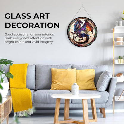 Dragon Stained Glass Window Hanging Suncatchers Stained Glass Panel Sun Catchers Wall Hanging Decor Gifts for Mom,Grandma