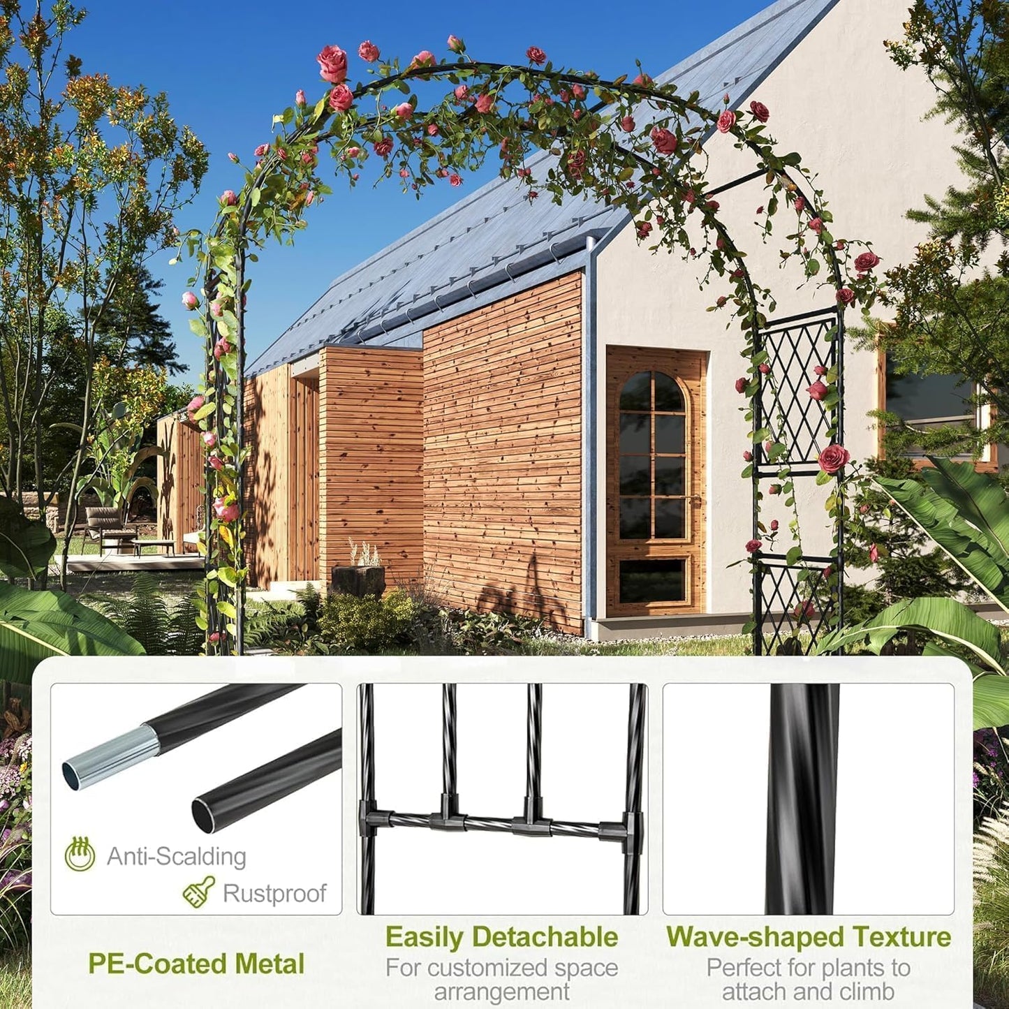 78.7" Garden Arbor with 2 Planter Boxes, PE Coated Metal Garden Arch Trellis for Climbing Plants, Decorative Archway Wedding Arch Frame, Weather-Resistant Arbor Trellis for Lawn Backyard Yard