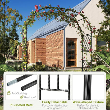 90.5" Garden Arbor with 2 Planter Boxes, PE Coated Metal Garden Arch Trellis for Climbing Plants, Decorative Archway Wedding Arch Frame, Weather-Resistant Arbor Trellis for Lawn Backyard Yard