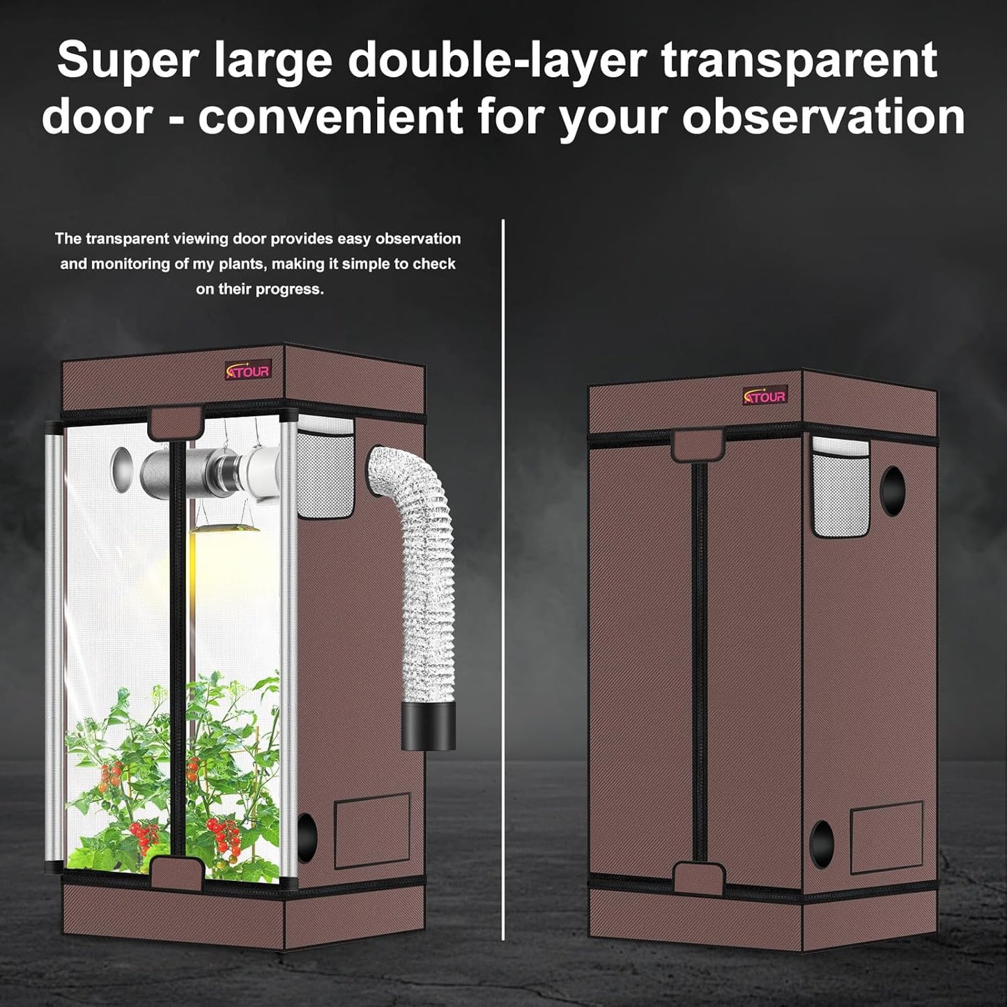ATOUR 4x2 Grow Tent, 48"x24"x72''High Reflective Mylar 1680D Hydroponic Grow Tents, Waterproof Grow Tent with Double Cleart Observation Door and Floor Tray, for Indoor Plant Growing