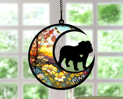 Personalized Dog Memorial, Custom Name Bulldog Dog Christmas Ornament with Name, Custom Breeds, Pet Loss Light Catcher, Gifts for Lovers Loss of Pet Sympathy on Mothers Day Christmas