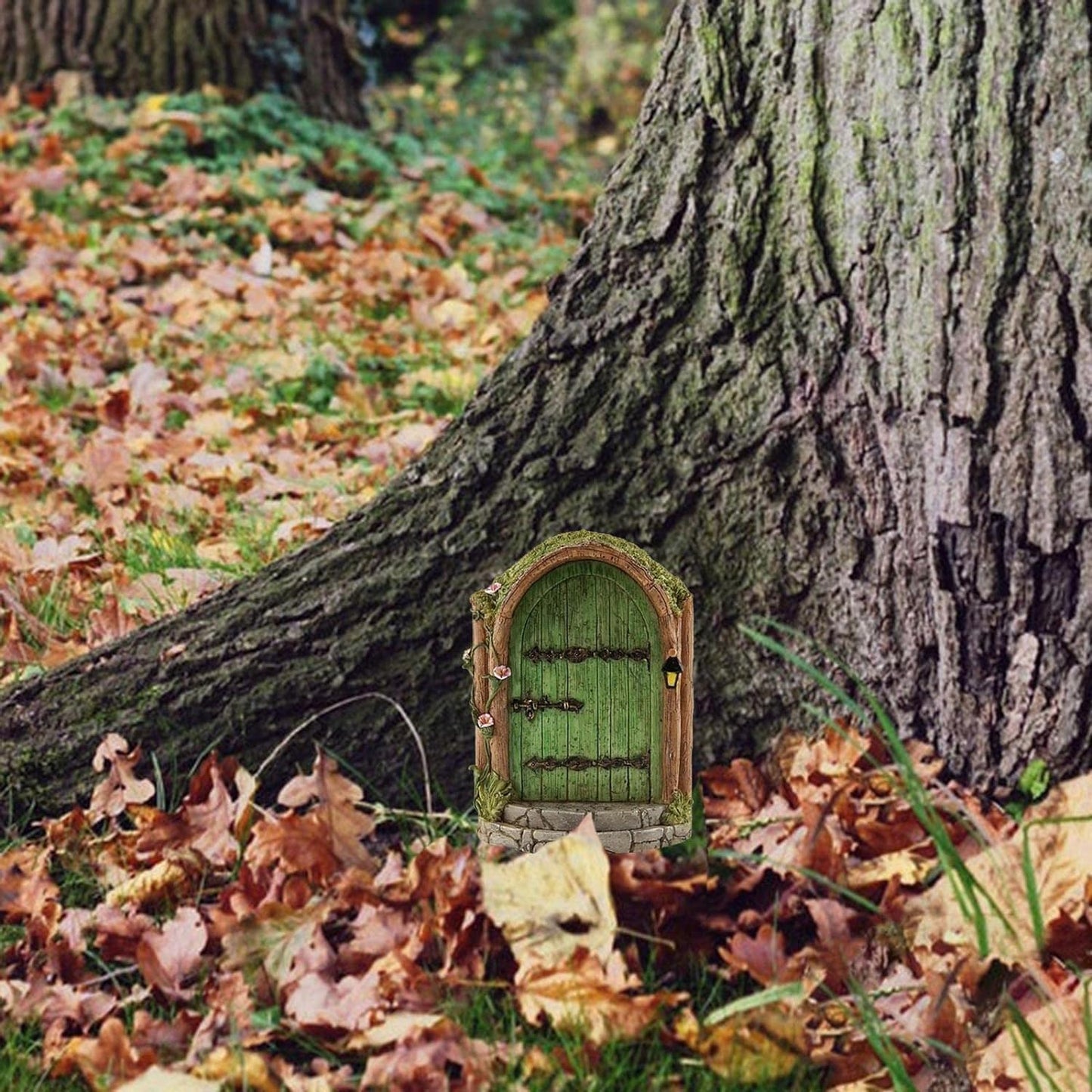 JJLFresheners 3Pcs Green Fairy Door Wooden Miniature Fairy Garden Doors Outdoor Mini Gnome House Accessories for Tree Trunk Ornaments Miniatures, Garden Sculptures and Statues, Fairy Door
