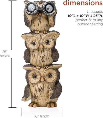 Alpine Corporation 25" Tall Outdoor Solar Powered Binocular Owls Yard Statue with LED Lights
