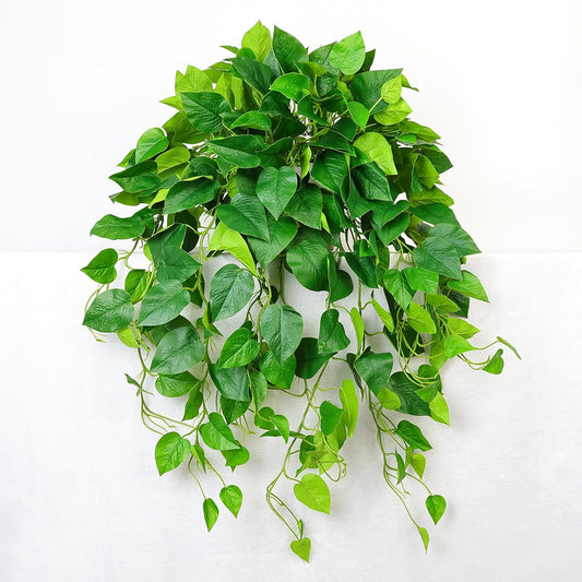 QIANYUN Fake Pothos Ivy Plant for Home Decor – 40" Fake Hanging Plants with Pot, Artificial Silk Greenery for Indoor Shelf, Bedroom, Living Room, Bathroom, or Office Decoration