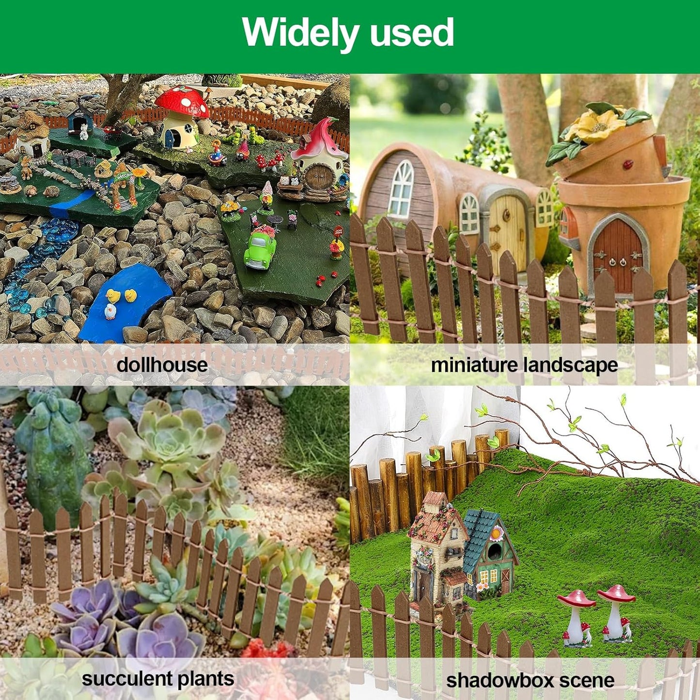 2Pcs Miniature Fairy Garden Fence,DIY Wood Picket Fence Mini Ornament,Home Garden Plant Pot DIY Diorama Project (Brown,1.96"x 35.4")
