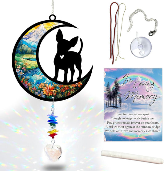 Chihuahua Suncatcher, Personalized Pet Loss Gift with Name & Date, Heart-Shaped Crystal Sun