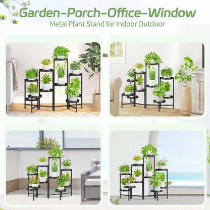 iDavosic.ly Plant Stand Indoor Outdoor, 10 Tier Corner Metal Flower Display Holder Shelf, Folding Tall Orchid Rack for Patio Balcony Porch Garden Living Room House, Black