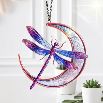 Dragonfly Suncatcher, Purple Dragonfly Moon Window Hanging, Acrylic Sun Catcher, Ornament Wall Art Decor for Home Garden Housewarming, Birthday Gift for Nature Lovers, Mom, Grandma, Women