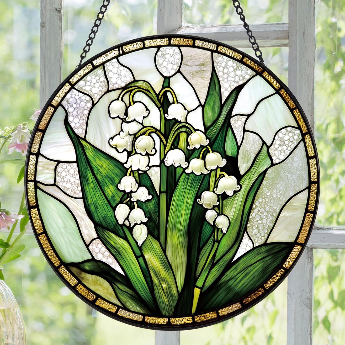 Lily of The Valley Flower Suncatcher -7.9 in Stained Glass Window Hanging Sun Catcher Garden Decor