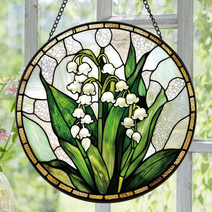 Lily of The Valley Flower Suncatcher -7.9 in Stained Glass Window Hanging Sun Catcher Garden Decor