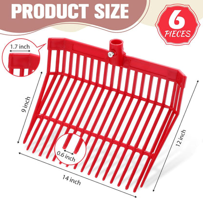 Lasnten 6 Pcs Manure Fork Replacement Head, 18 Tines Pitchfork Head with Screws and Nuts, Horse Manure Rake for Picking up Grass and Hay(Red)