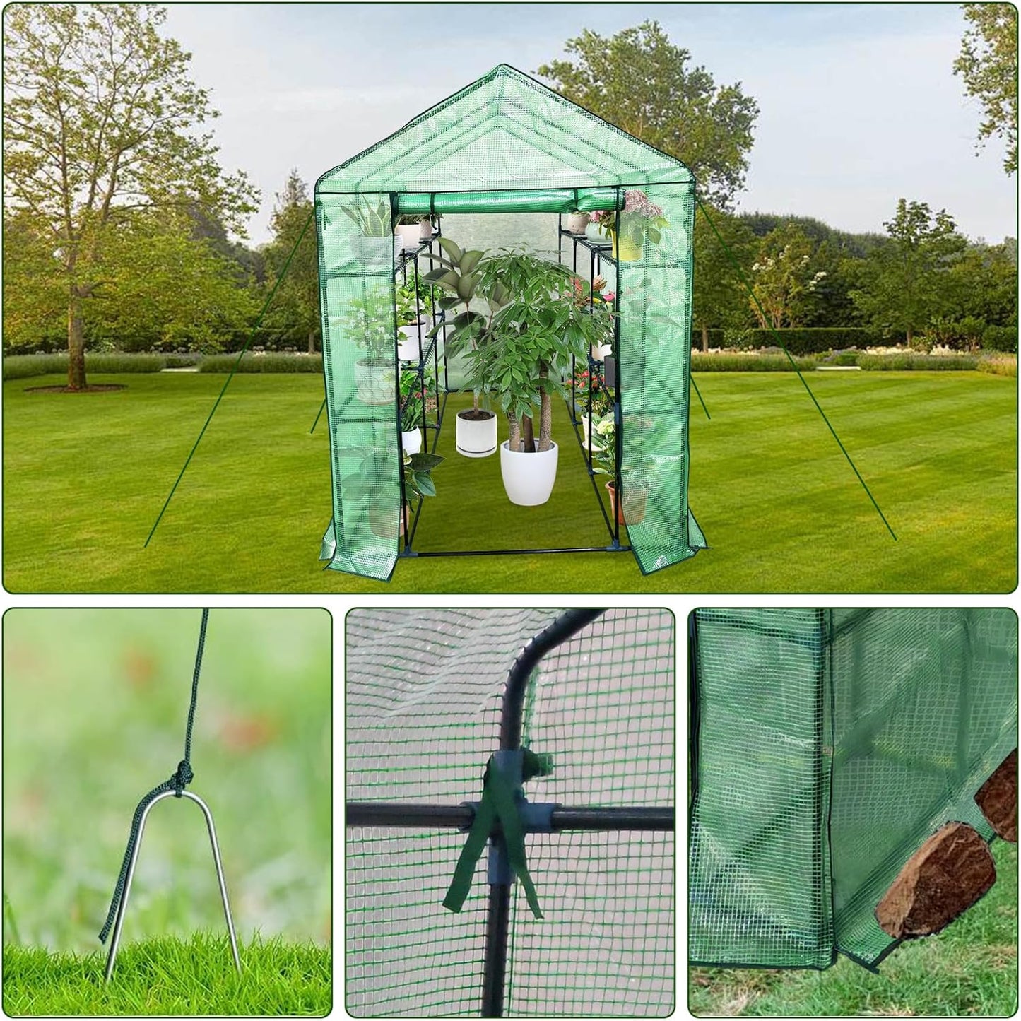 Greenhouse for Outdoors,Walk in 3-Tier 9 Shelves Green House w/ Roll-Up Zippered Door Anchors and Ropes,Waterproof & UV Protected Plant Garden Hot House for Garden Patio Backyard,57 x 85 x 76''