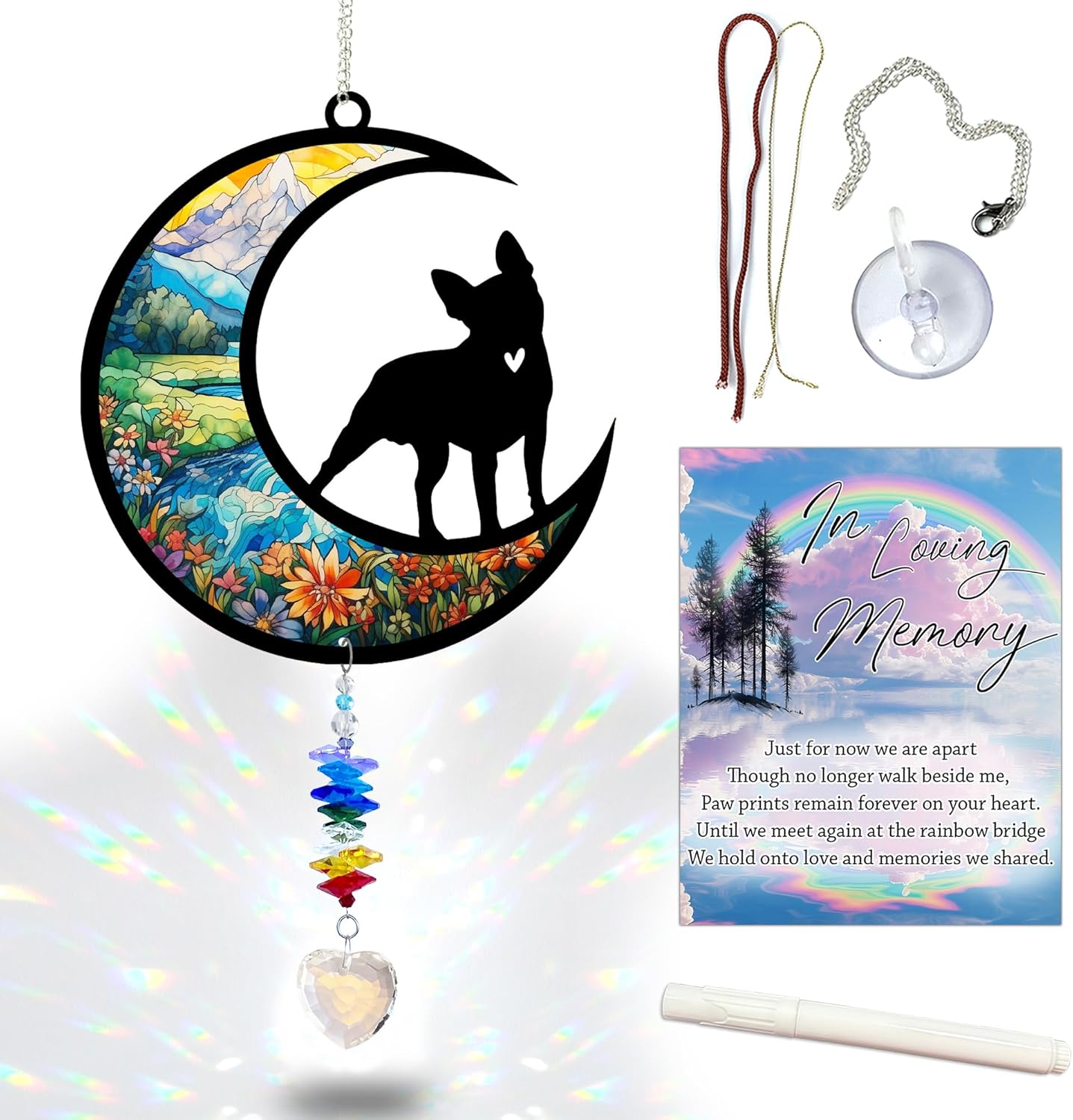 Boston Terrier Memorial Suncatcher, Personalized Pet Memorial Sun Catcher with Name Date, Dog Remembrance Gifts, Pet Loss Sympathy Rainbow Maker Heart Crystal Suncatcher for Window Garden
