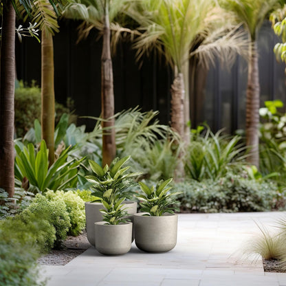 Kante 13",11",9" Dia Weathered Concrete Round Planters (Set of 3), Outdoor Indoor Modern Planter Pots, Lightweight, Weather Resistant, Seamless with Drainage Hole