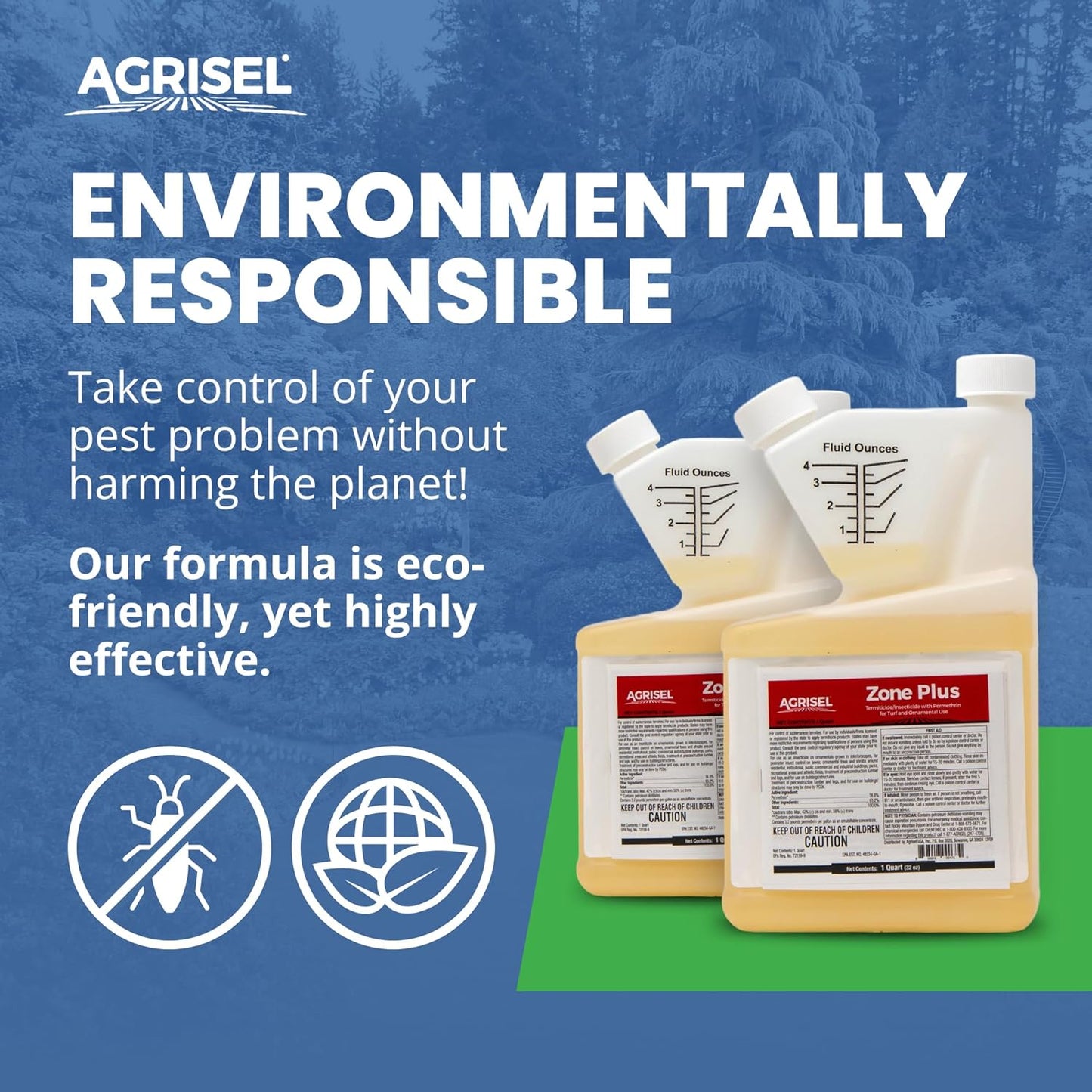 Zone Plus Insect & Pest Control, Broad Spectrum, for Indoor & Outdoor, Effective Against 100 Pests, Eco-Friendly, 3-Pack of Disposable is Included with Purchase, 32 Ounce