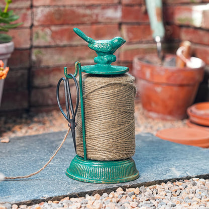 Sungmor Cast Iron Garden Twine Holder Set - 1300ft. Natural Jute Twine String & Rope Rack & Scissors - Decorative & Practical Home Arts Crafts Tools for Picture Display Gift Wrapping Packing Gardening