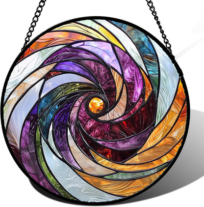 Stained Glass Window Hanging, Colorful Abstract Spiral Pattern Suncatcher for Doors Window Home Sun Catchers Decoration Mother's Day Birthday Gifts for Women, Men, and Mom 11.8 in
