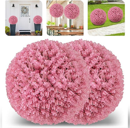 Goplus 17.5 Inch Topiary Balls Artificial Outdoor Set of 2, Faux Pink Eucalyptus Decorative Balls, Fake Plant Sphere, Round Artificial Plant Balls for Front Door, Porch, Backyard, Home Décor