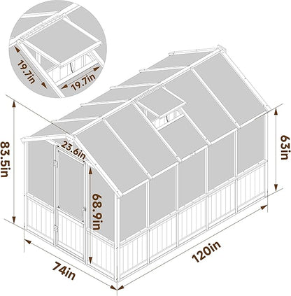 BlueWish 6x10FT Greenhouse, Greenhouses for Outside with Cedar Frame, Wood Greenhouse with Adjustable Vent, 6MM Polycarbonate Panel, Green House for Outside, Garden, Backyard