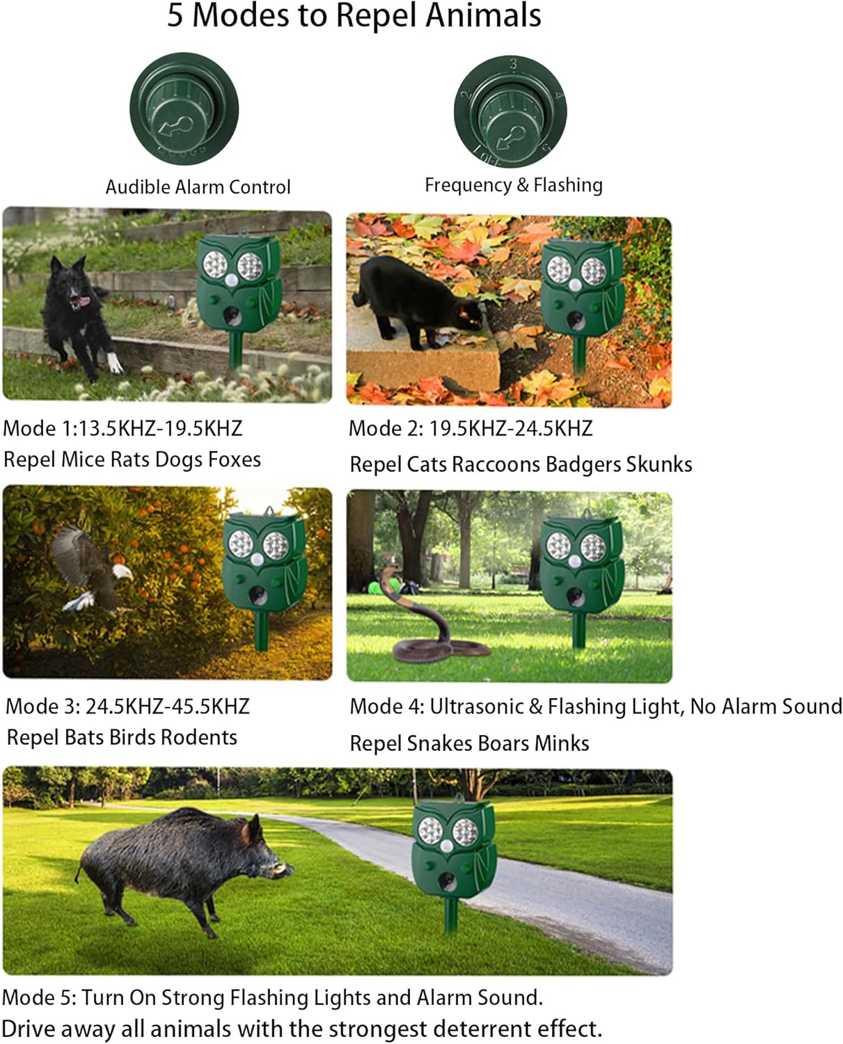 Solar Ultrasonic Animal Repellent Outdoor, 1Pack Repel Cats Dogs Squirrel Deer Fox Raccoon Rabbit Mole Coyote Deterrent, Waterproof with Motion Detector &LED Flash Lights for Yard Farm Garden