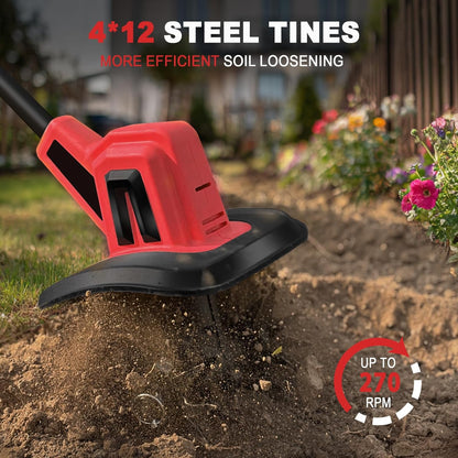 MaxMore Cordless Tiller Cultivator Compatible with Milwaukee 18V Battery (Tool Only), Electric Garden Rototiller with 48 Steel Tines, 270RPM, 8.7" Tilling Width, 6.3" Depth for Gardening, Soil Turning