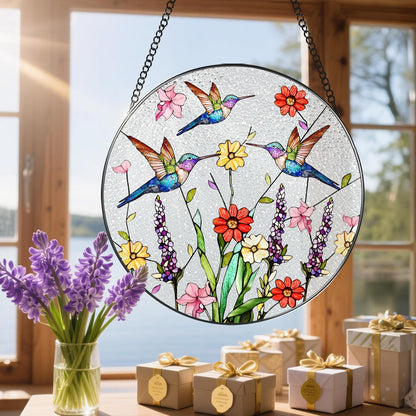 8 Inch Hummingbirds Stained Glass Suncatcher, Stained Glass Window Hanging, Window Hanging Decor, Hummingbird Sun Catcher, Gifts for Women Mom Grandma, Mother Day, Birthday, Christmas