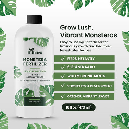 16oz Monstera Plant Food - Makes 96 Gallons of Monstera Fertilizer, Liquid Indoor Plant Fertilizer for Obliqua, Deliciosa and More, 6-2-4 NPK Ratio for Houseplants’ Healthy Growth & Glossy Leaves