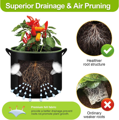 6-Pack 10 Gallon Grow Bags - 300G Heavy Duty Aeration Fabric Pots with Handles,Thickened Nonwoven Planter Bags for Vegetables Flowers Fruits