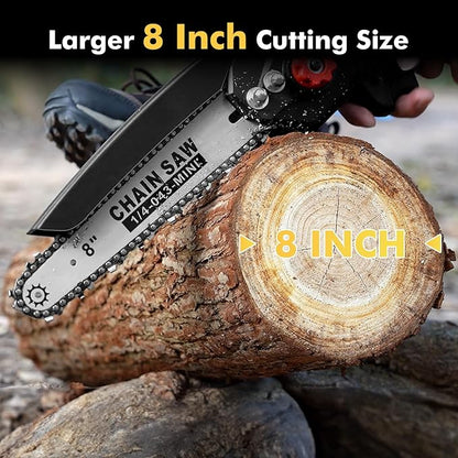 Mini Chainsaw Cordless 8 inch: Electric Chainsaw Battery Powered, Brushless Chain Saw with Auto Oiler, 2pcs Battery, Handheld Saw for Tree Branch Wood Cutting,Gardening Tools for Men Dad Husband