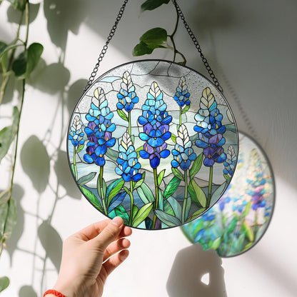 8'' Texas Bluebonnet Sun Catcher Ornament, Stained Glass Window Hanging, Suncatchers for Windows Hanging Ornaments, Window Decor | Flower Lover Gift, Gifts for Mom Grandma