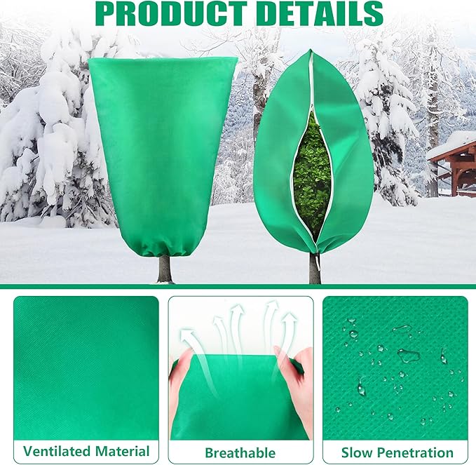 Plant Covers Freeze Protection, 1 Pack 78''× 95'' Green Frost Cloths Blankets with Zipper Drawstring Shrub Tree Covers for Winter Outdoor Plants Freeze Protection