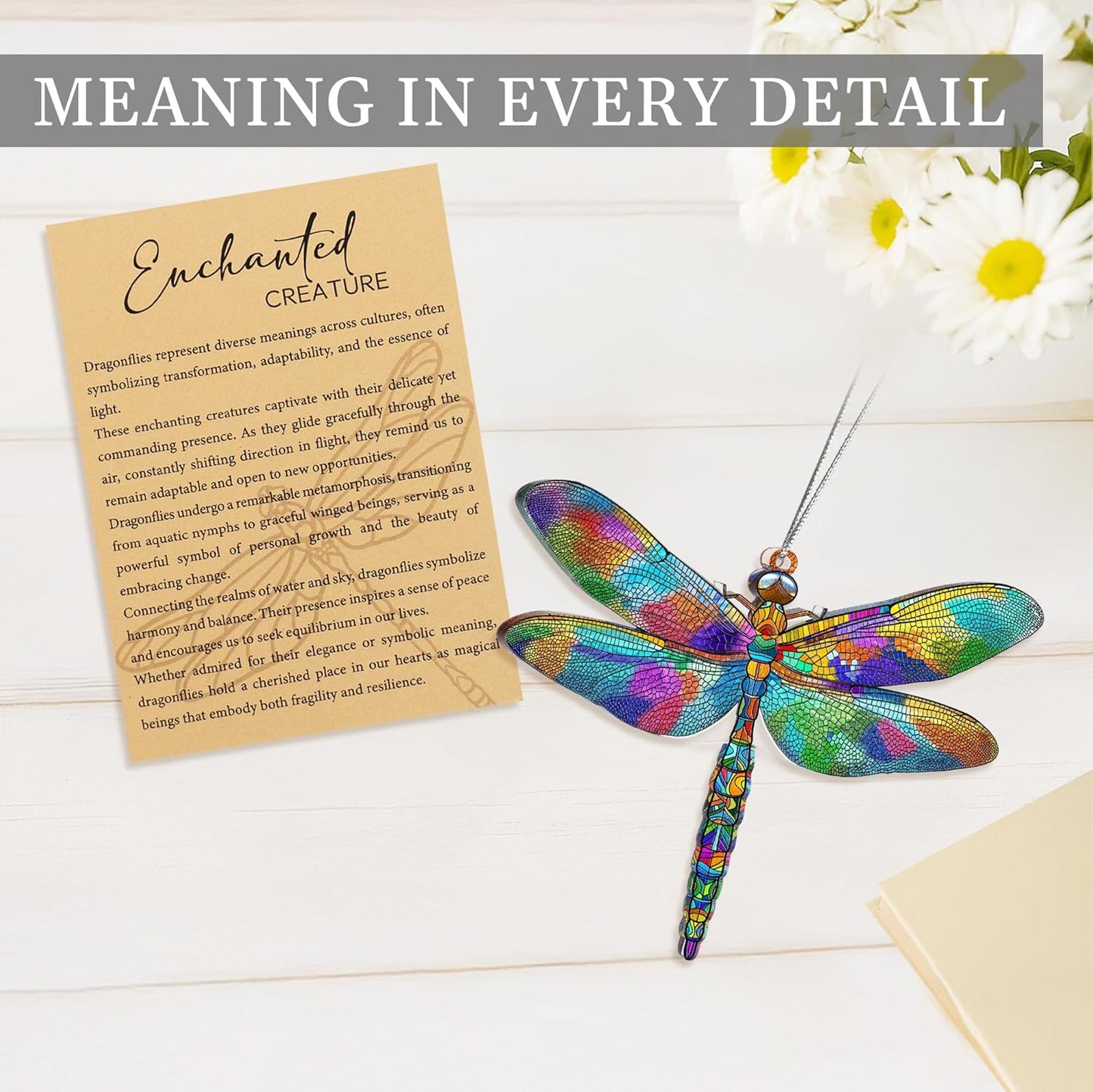 Dragonfly Gifts for Women, Dragonflies Decor Suncatcher Effect, Dragon Fly Stained Glass Effect, Dragonfly Ornaments for Christmas Tree Decoration, Birthday Gift for Mom (Summer Parade)