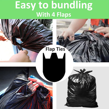 55-60 Gallon Trash Bags Heavy Duty 60 Count Bulk with 4 Innovative Flap Ties | Compatible with Rubbermaid Brute & Winco & Behrens 55-60 Gallon Round Trash Can | Tear & Leak Resistant Black