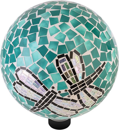 Alpine Corporation HMD194 Outdoor Glass Mosaic Gazing Globe Yard Decoration, 10"Diameter, Dragonfly Duo