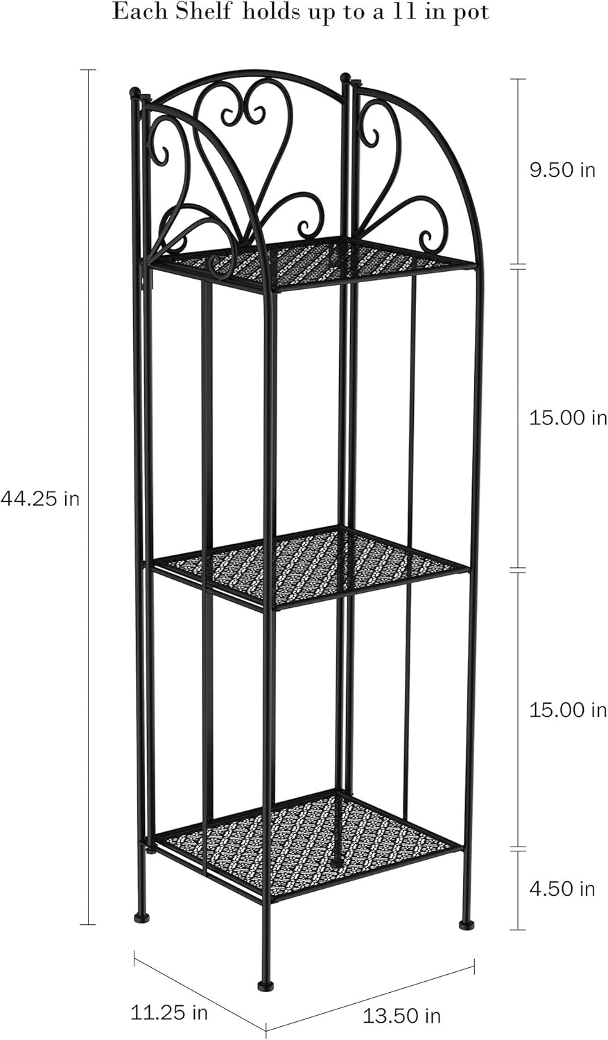 Pure Garden Plant Stand 2-Tiered Indoor or Outdoor Decorative Vintage Look Wrought Iron Garden Cart for Patio, Deck, Home or Lawn (Black)