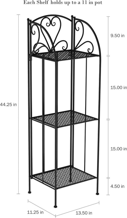 Pure Garden Plant Stand 2-Tiered Indoor or Outdoor Decorative Vintage Look Wrought Iron Garden Cart for Patio, Deck, Home or Lawn (Black)