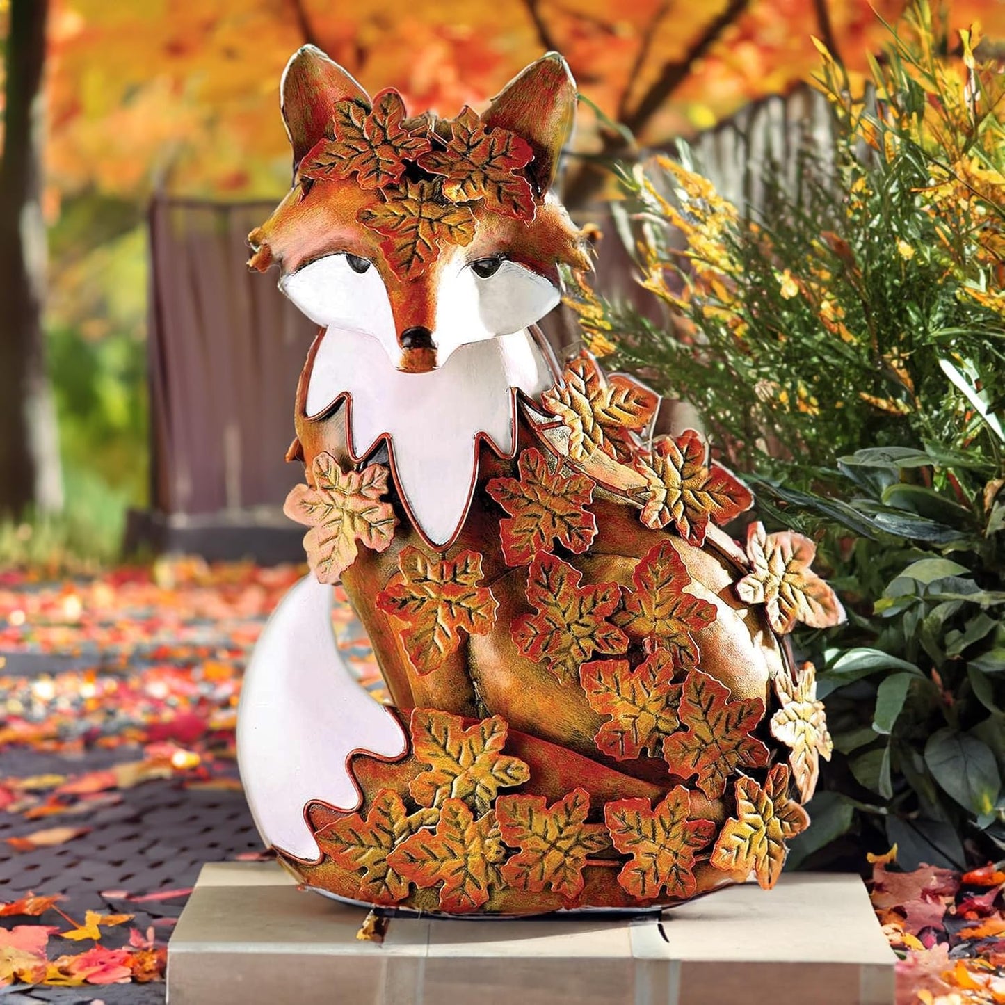 10" Metal Cute Fox Garden Accent, Whimsical Fox Lover Ornament, Real Metal Sculpture Decor, Funny Animal Outdoor Statue, Unique Decorative Lawn Fox Figurine Gift