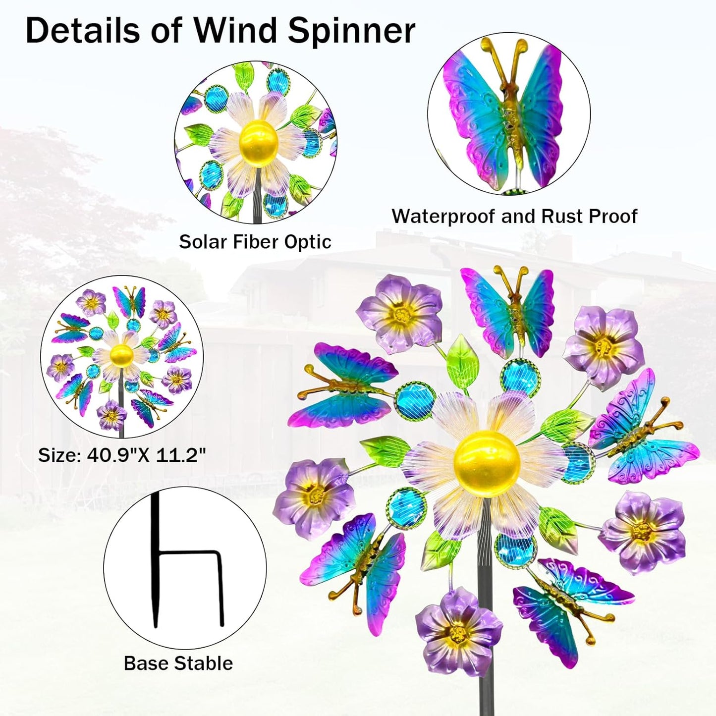 40" Solar Butterfly Wind Spinners Garden Stake, Solar Wind Sculpture Yard Art Decorations for Lawn,Patio&Yard & Garden Decor, Metal Whirligigs Wind Spinners Outdoor