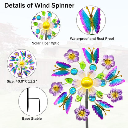 40" Solar Butterfly Wind Spinners Garden Stake, Solar Wind Sculpture Yard Art Decorations for Lawn,Patio&Yard & Garden Decor, Metal Whirligigs Wind Spinners Outdoor