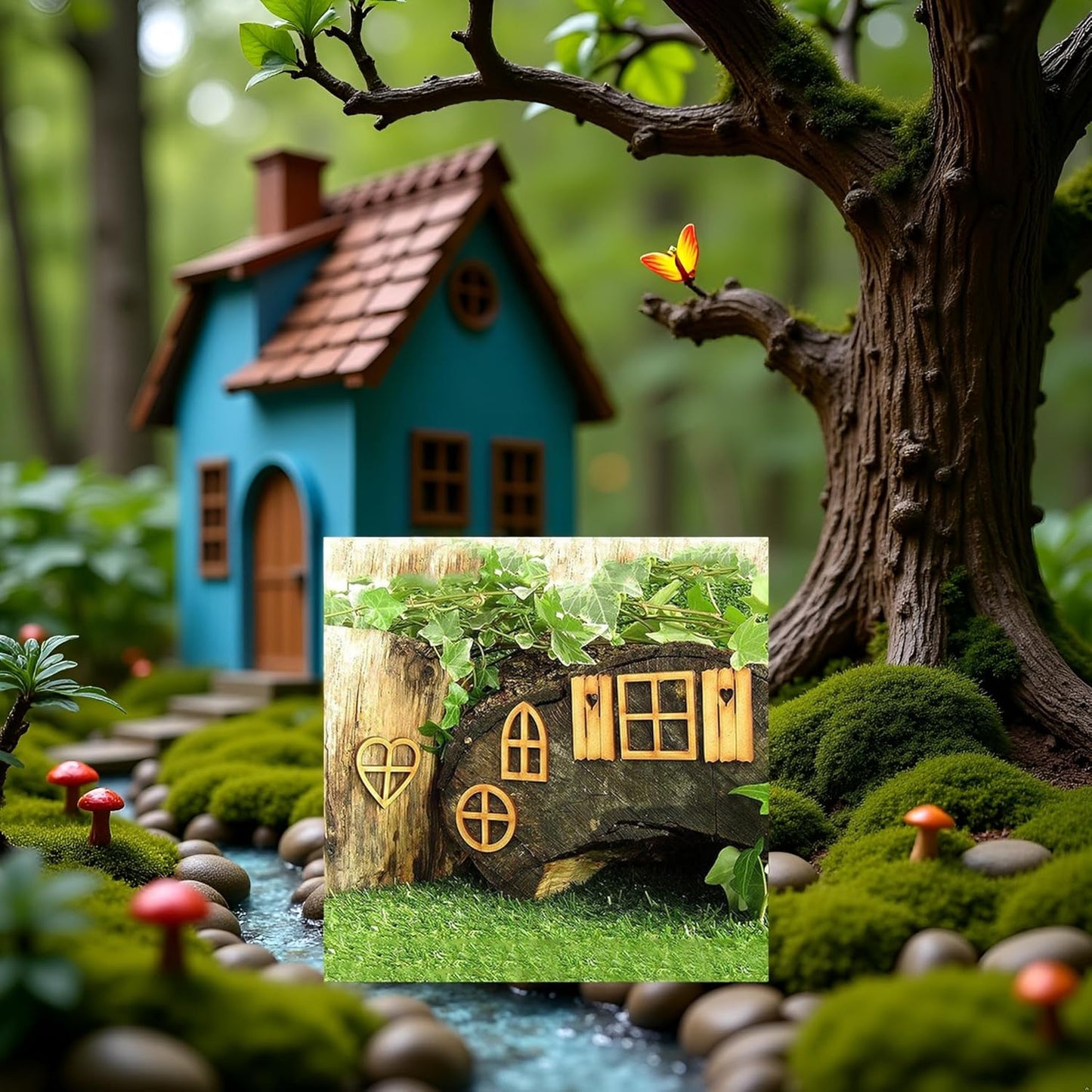 6Pcs Wooden Fairy Garden Door, Blank Door House and Windows Ornaments Tree Statues for Trunk Yard Decoration Sculptures Miniature Buildings Structures
