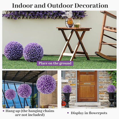 Goplus 11 Inch Topiary Balls Artificial Outdoor Set of 2, Faux Boxwood Ball, Fake Plant Sphere, Round Artificial Plant Balls for Front Door, Porch, Backyard, Balcony, Home Décor (Purple)